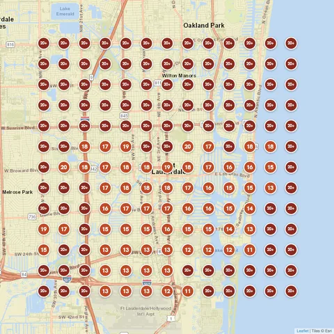 Before: Pressure washing in Fort Lauderdale, FL, Google Maps ranking grid mostly red